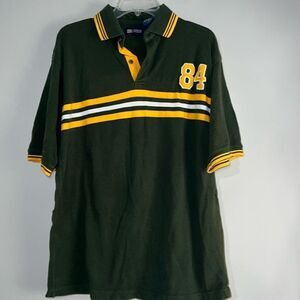 Faded Glory Polo Shirt Men's M Green with Yellow White  Stripe #84 on Chest